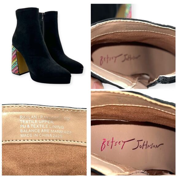 Betsey Johnson Ankle Boots Raylan Black Faux Suede Rhinestones Mutlicolor - Picture 11 of 14